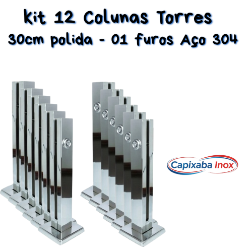 Coluna Torre Inox 30cm Polida com 1 Furo